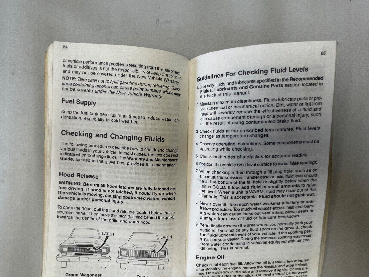 Manual del propietario del Jeep Grand Wagoneer J10 J20 84 Guía de garantía y mantenimiento