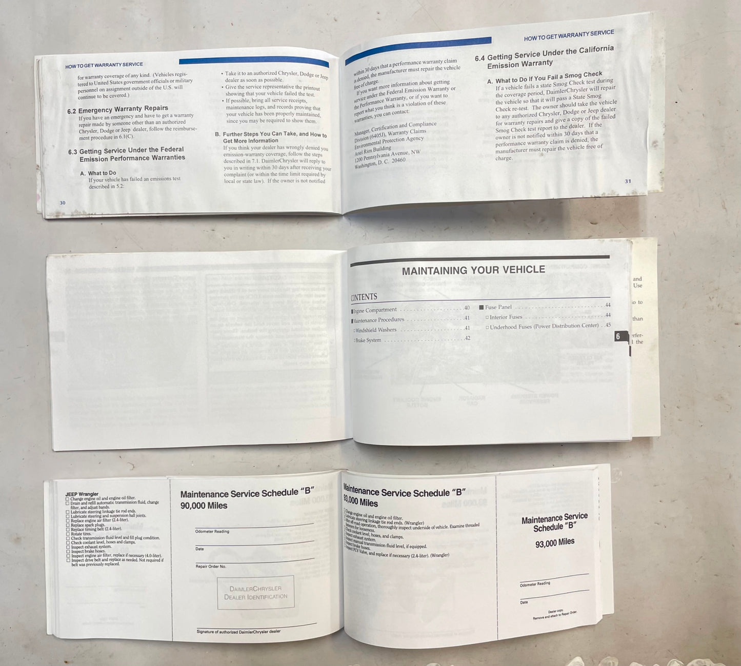 03 Jeep Wrangler TJ Owners MANUAL and Maintenance log book RIGHT HAND DRIVE