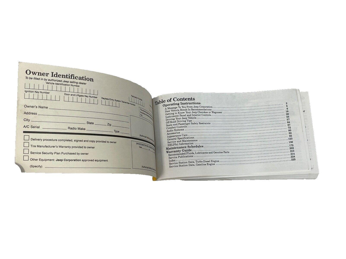 Jeep XJ Cherokee 1986 Owners Manual Warranty Maintenance  Guide FREE SHIP
