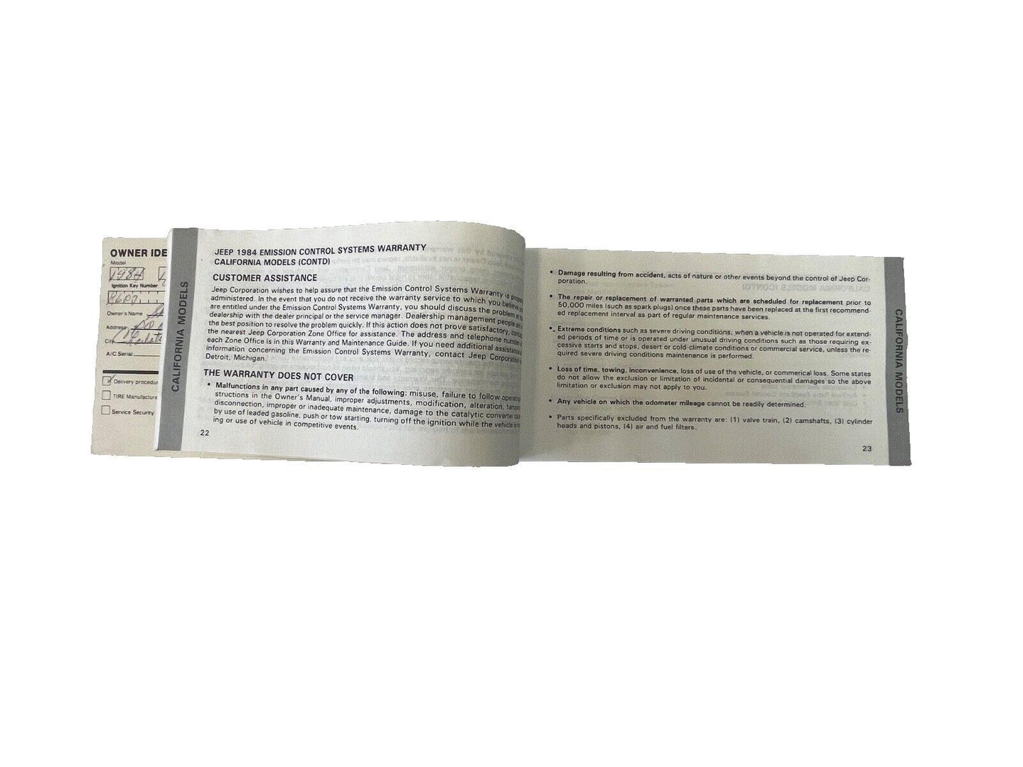 84 Jeep Grand Wagoneer J10 J20 Owners Manual Warranty and Maintenance  Guide