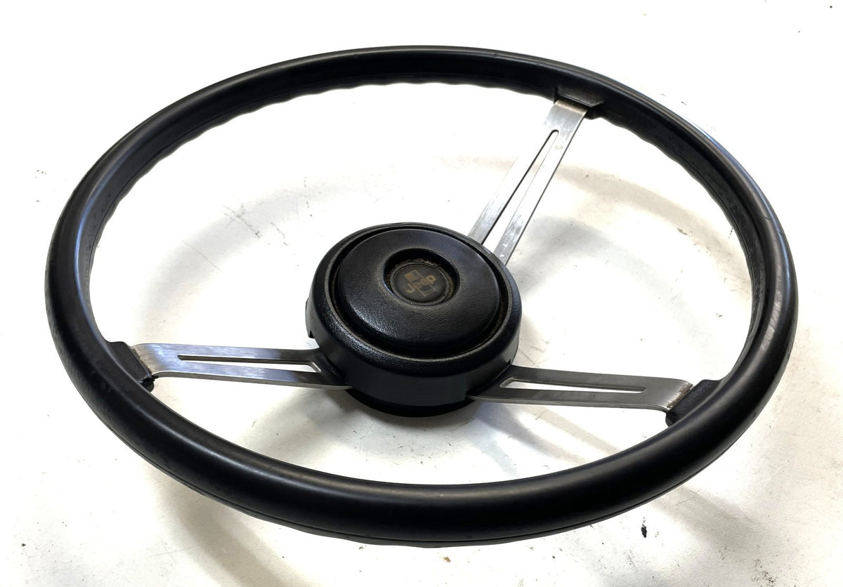 Jeep CJ steering wheel CJ5 CJ7 76-86 AMC horn button black J10 Cherokee AMC FSJ