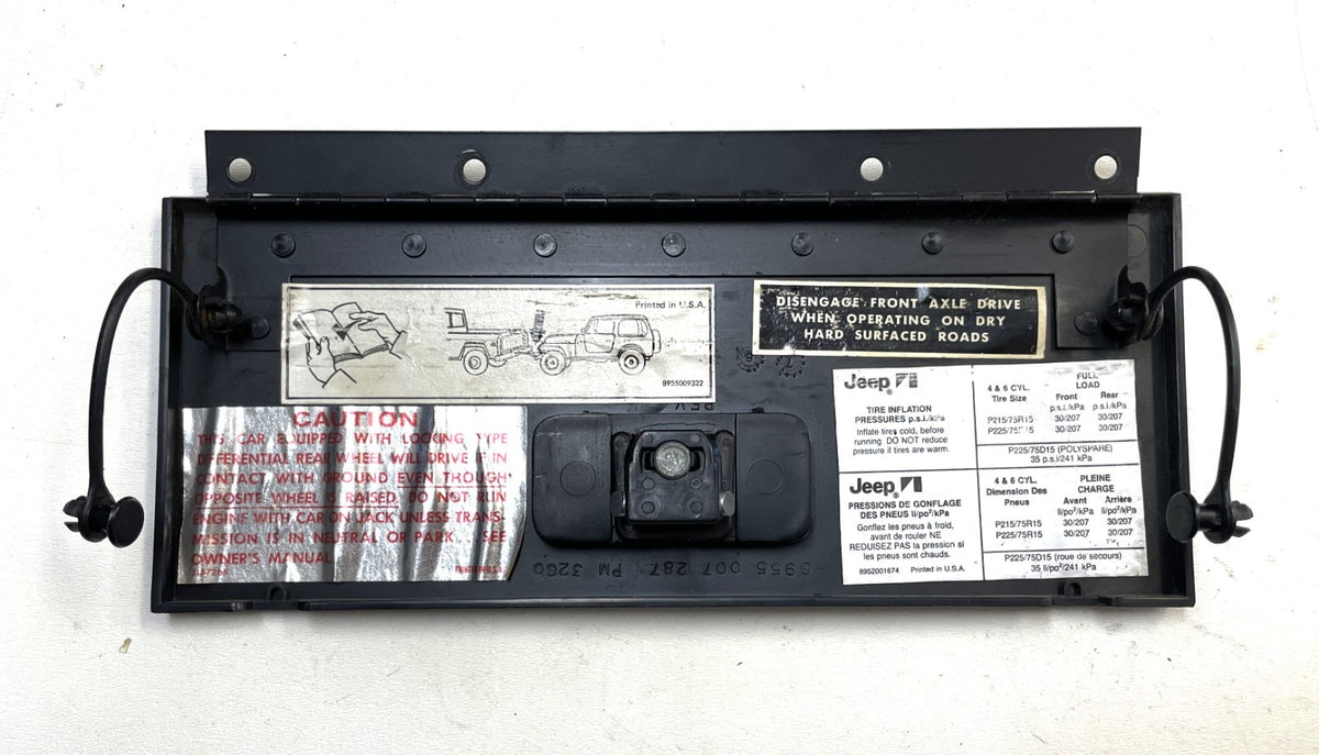 Jeep YJ glove box lid with latch and hinge 87-95 Wrangler door