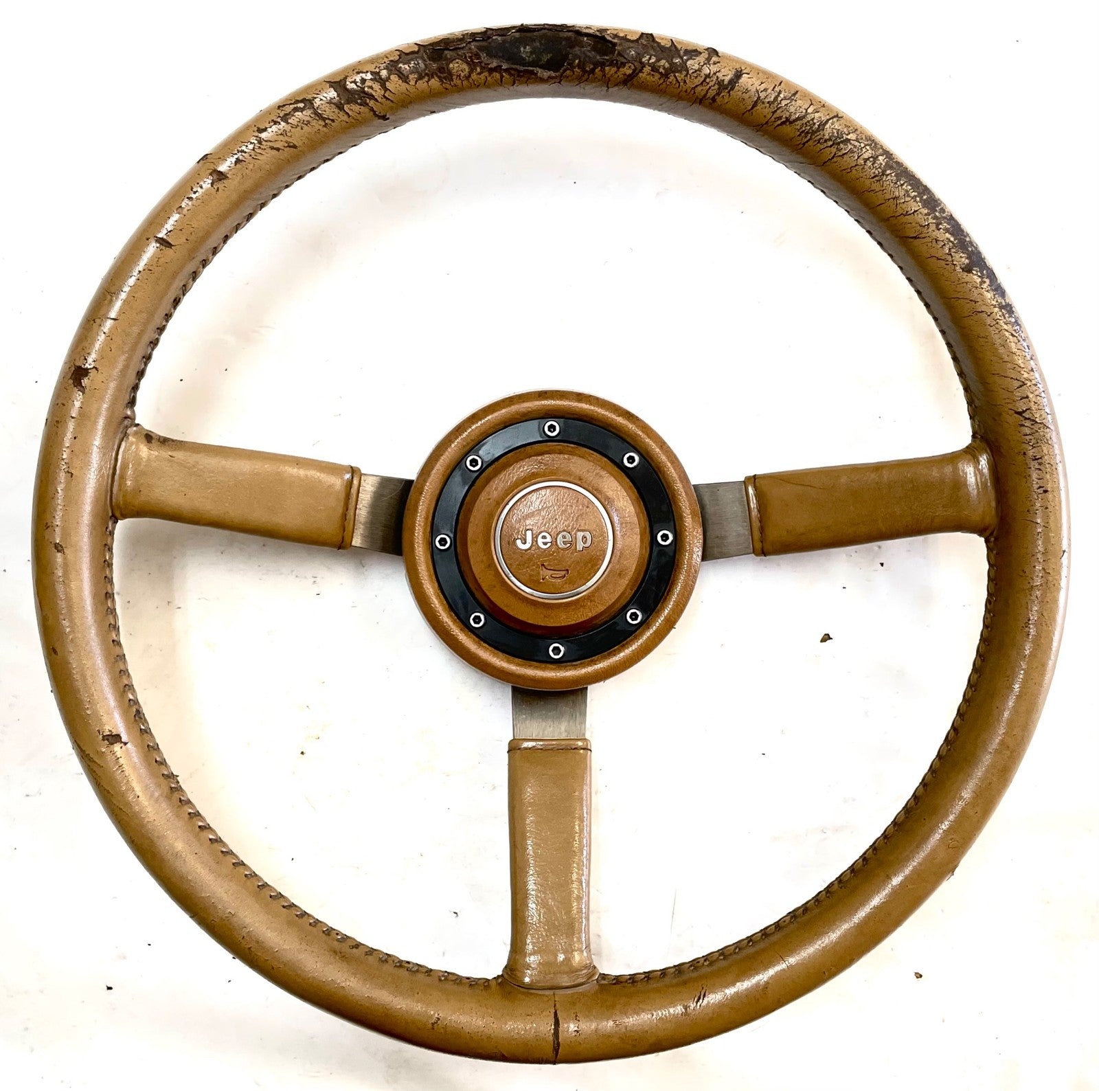 Jeep XJ Cherokee YJ Wrangler tan steering wheel factory leather FREE S ...