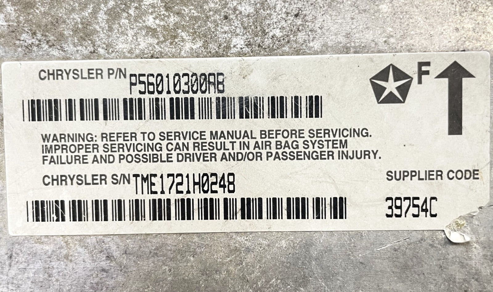 Jeep Wrangler TJ Dash Air B Control Module SRS P56010300AB fits 01 02 03