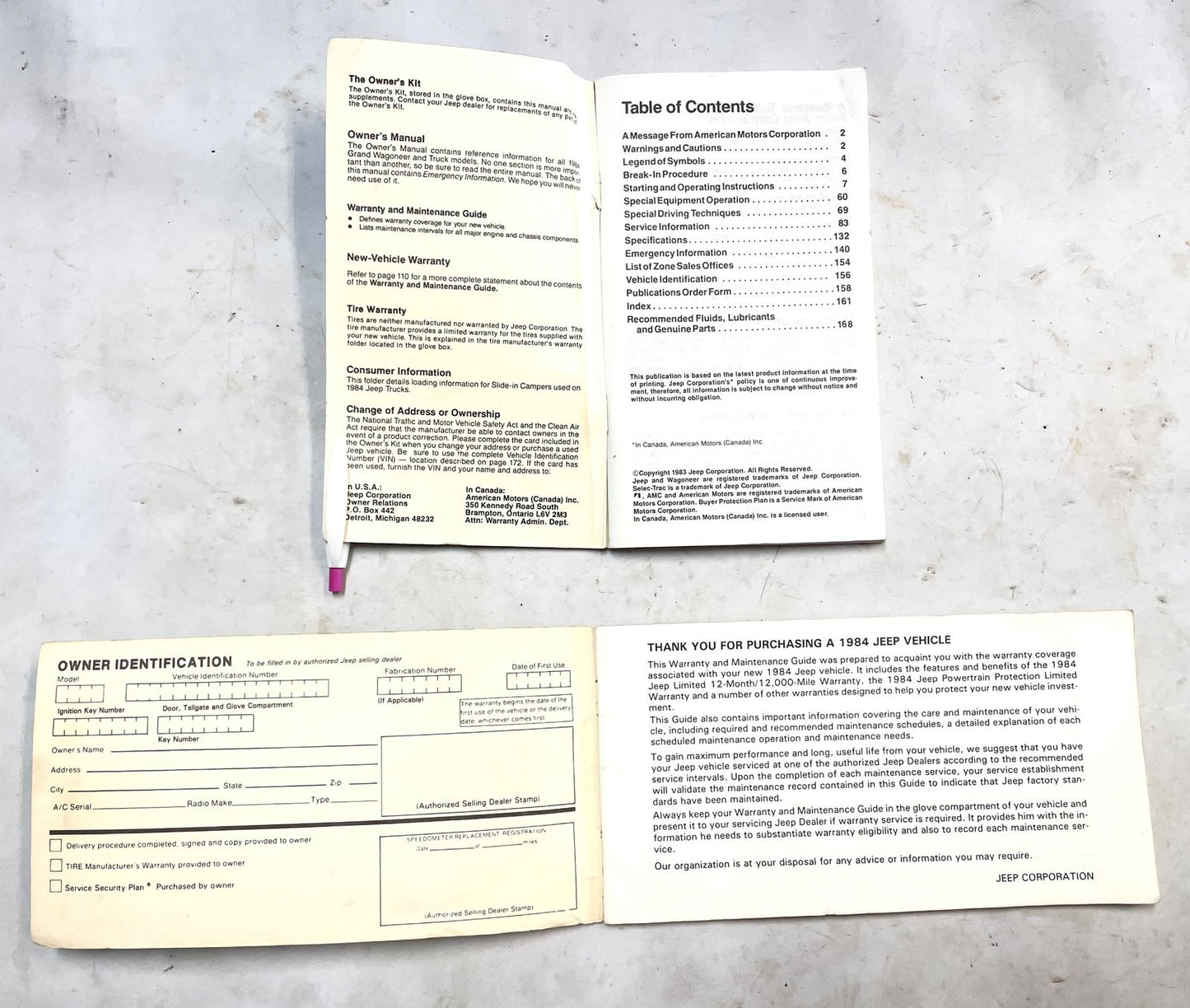 84 Jeep Grand Wagoneer Truck Owners Manual Warranty and Maintenance  Guide