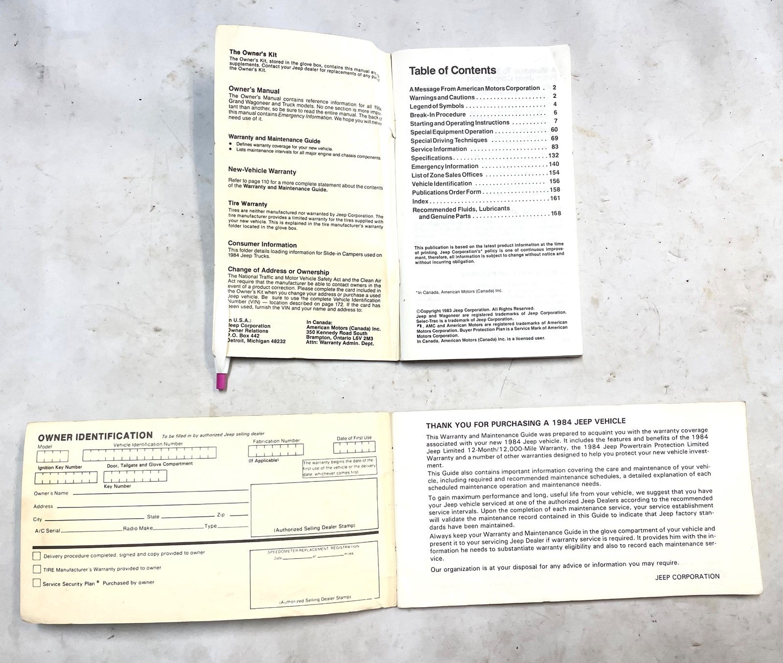 84 Jeep Grand Wagoneer Truck Owners Manual Warranty and Maintenance  Guide