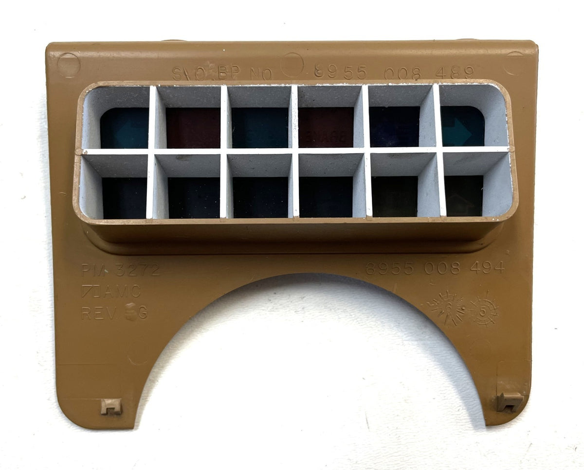 Jeep YJ warning light dash trim bezel 87-91 Wrangler trouble lights spice tan