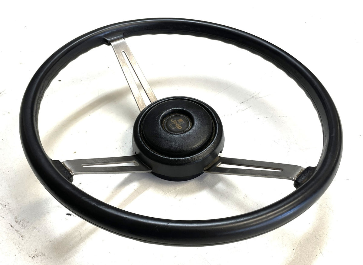 Jeep CJ steering wheel CJ5 CJ7 76-86 AMC horn button black J10 Cherokee AMC FSJ