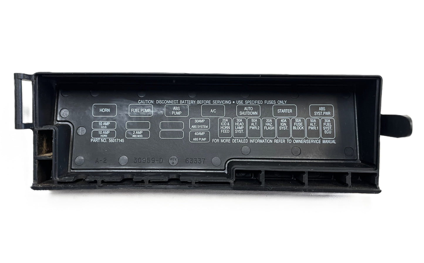 Jeep Wrangler YJ 91-95 Cubierta del panel del relé del bloque de fusibles debajo del capó OEM 56017145 ! 