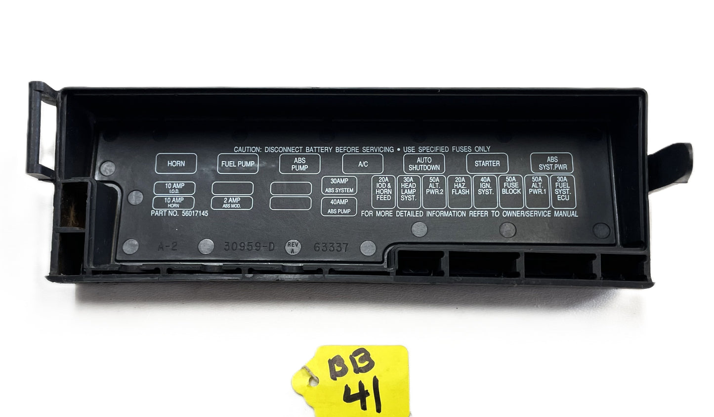 Jeep Wrangler YJ 91-95 Cubierta del panel del relé del bloque de fusibles debajo del capó OEM 56017145 ! 