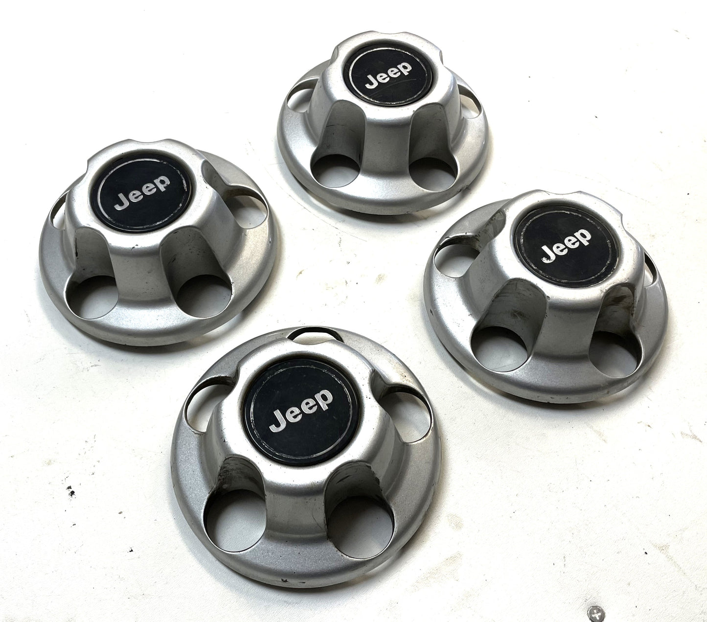 4 Jeep YJ TJ factory wheel center cap 52057619 silver grey centers Wrangler!