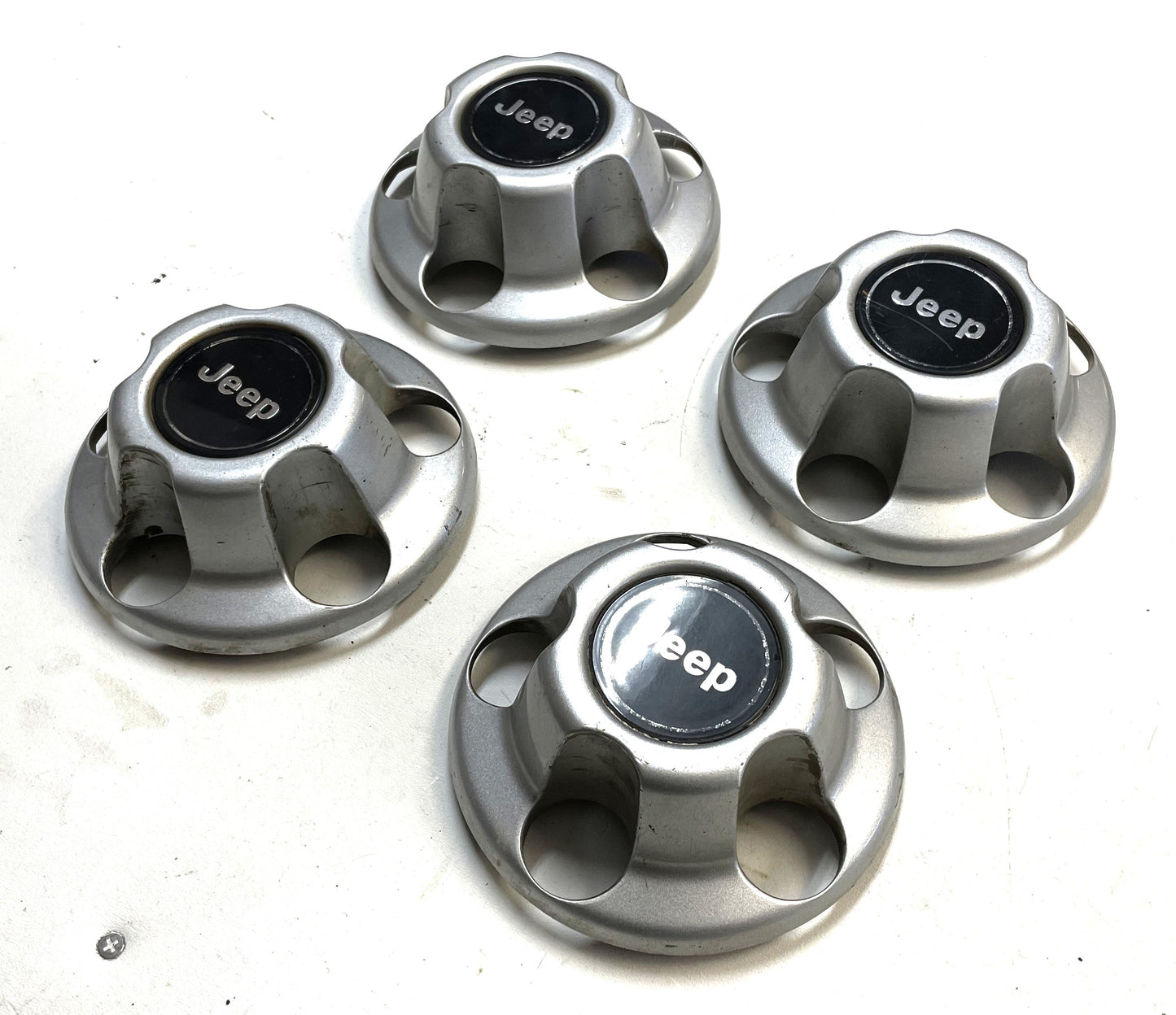 4 Jeep YJ TJ factory wheel center cap 52057619 silver grey centers Wrangler!