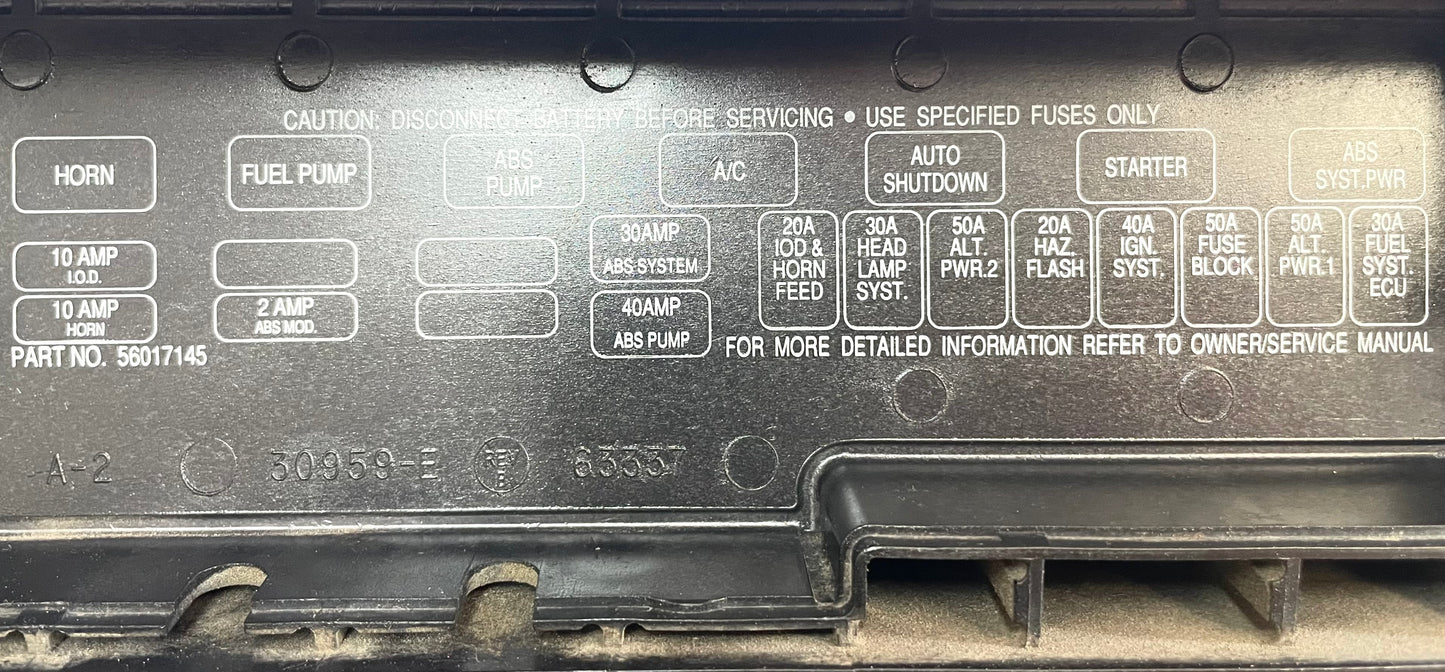 Jeep Wrangler YJ 91-95 Under Hood Fuse Block Relay Panel Cover OEM 56017145 !