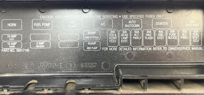 Jeep Wrangler YJ 91-95 Under Hood Fuse Block Relay Panel Cover OEM 56017145 !