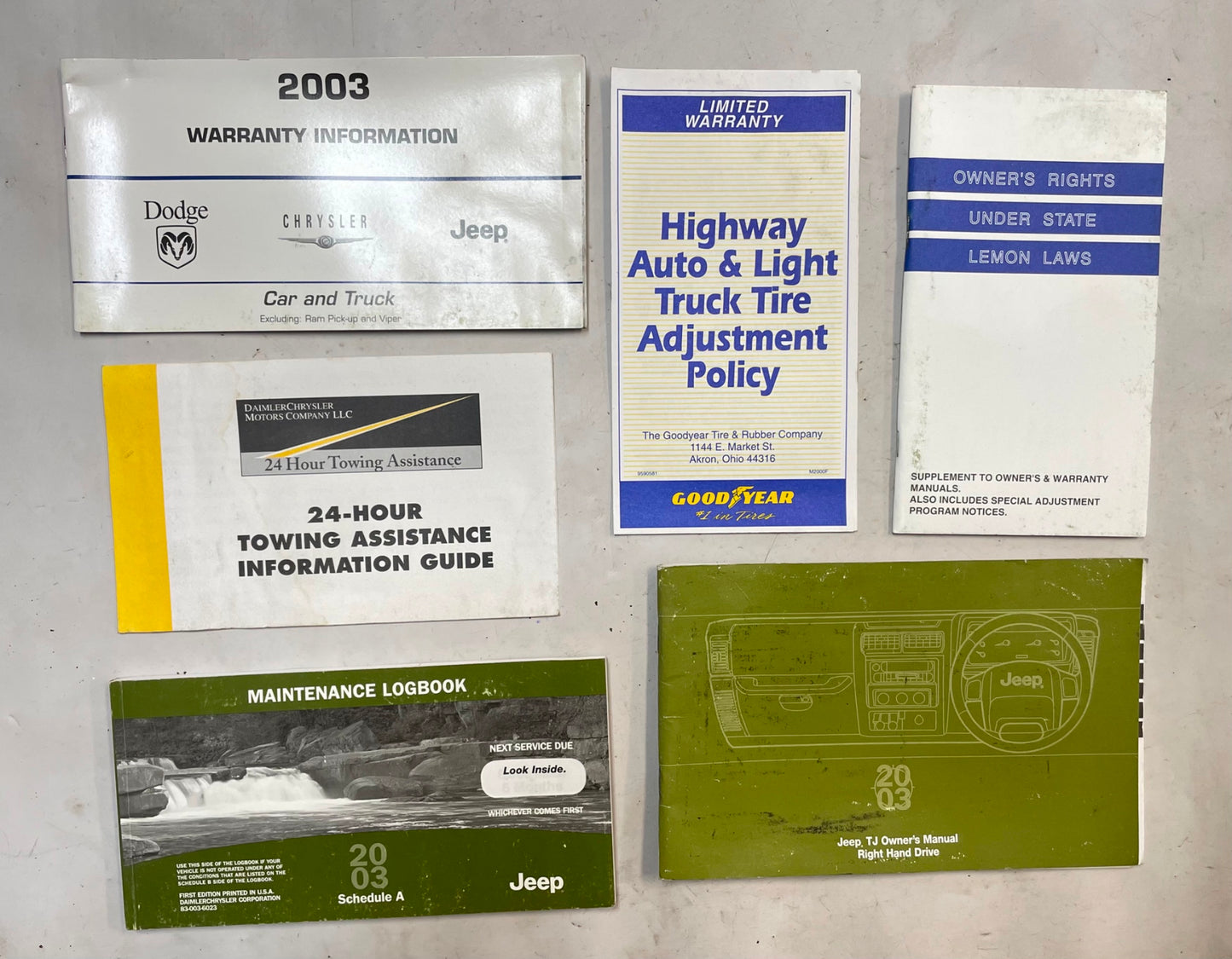 03 Jeep Wrangler TJ Owners MANUAL and Maintenance log book RIGHT HAND DRIVE