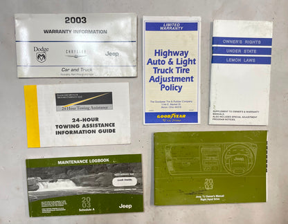 03 Jeep Wrangler TJ Owners MANUAL and Maintenance log book RIGHT HAND DRIVE