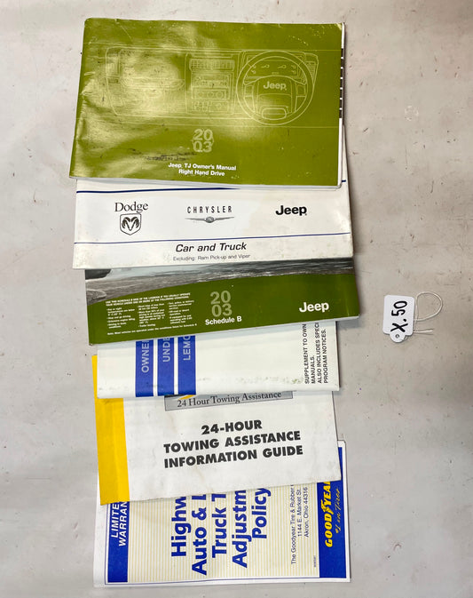 03 Jeep Wrangler TJ Owners MANUAL and Maintenance log book RIGHT HAND DRIVE