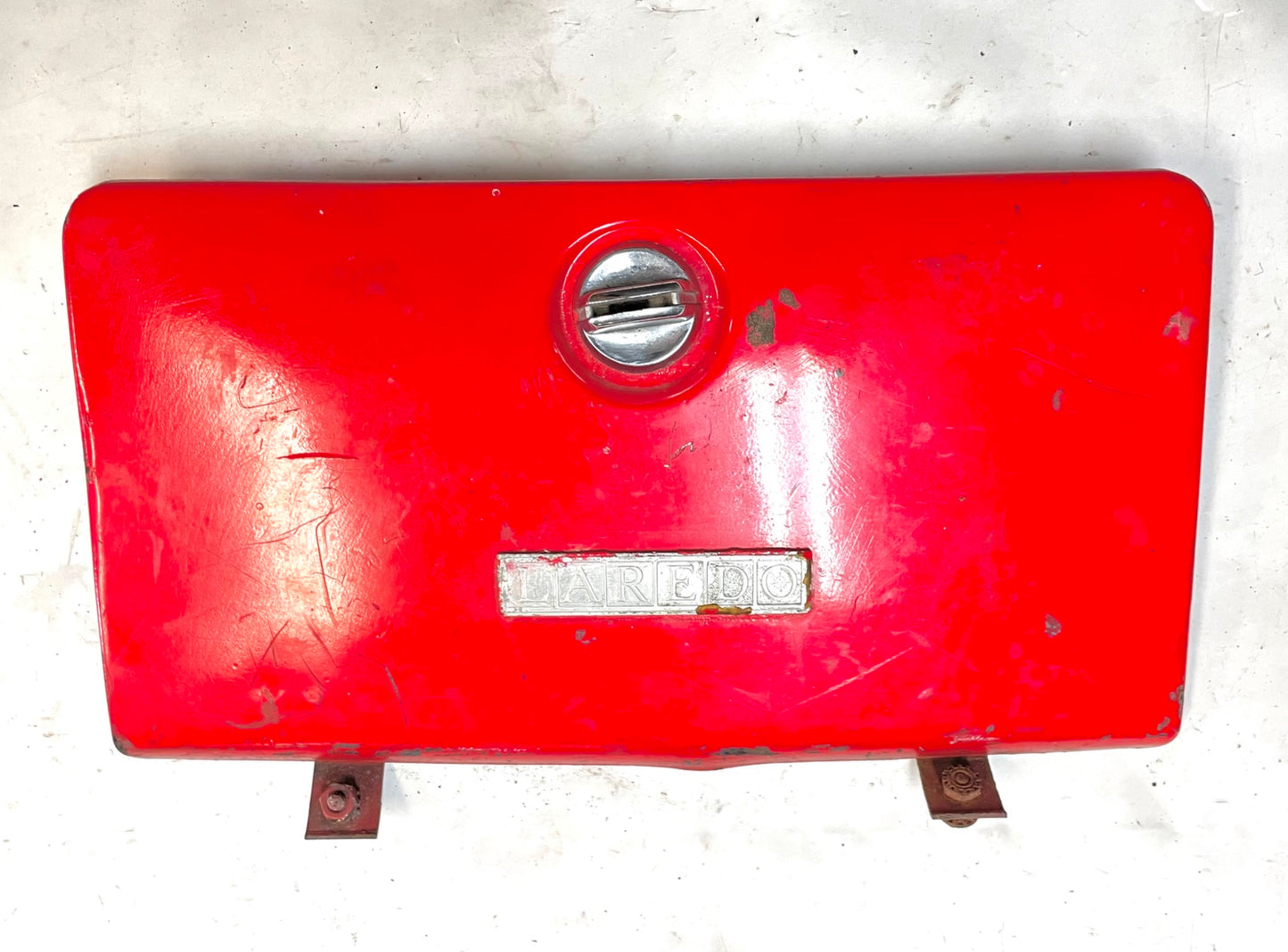 Jeep CJ Laredo glove box lid with emblem push button latch CJ5 CJ7 CJ8 CJ RED