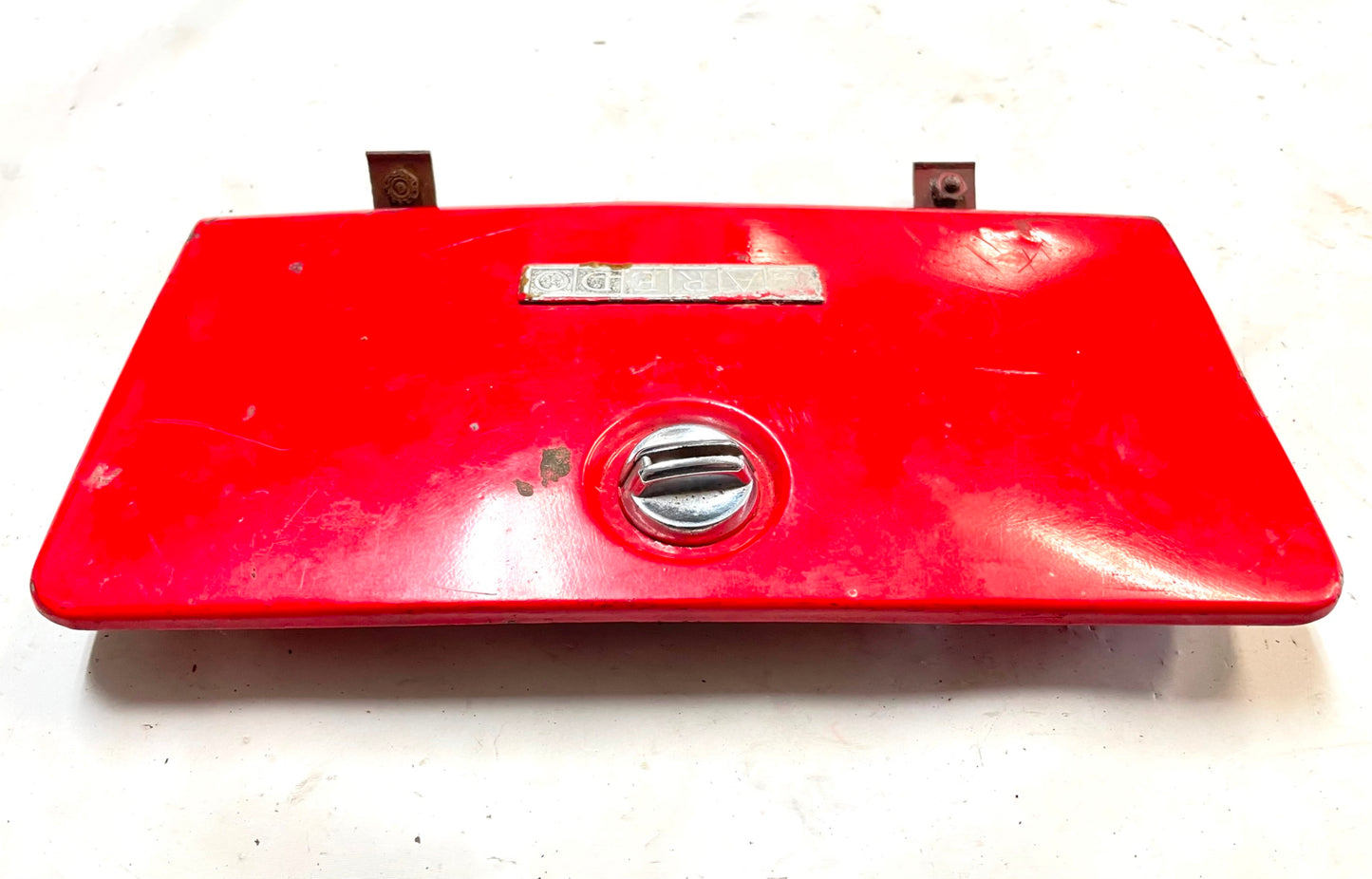Jeep CJ Laredo glove box lid with emblem push button latch CJ5 CJ7 CJ8 CJ RED