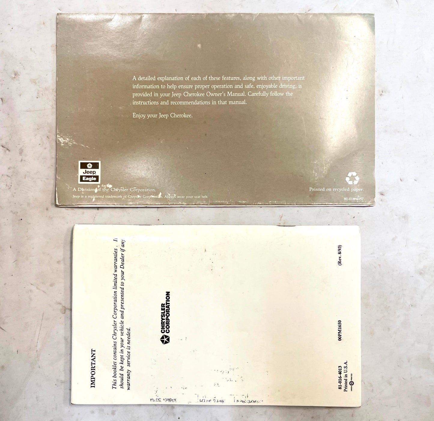 94 Jeep XJ Cherokee Warranty Information Guide Tips Booklet Factory manuals