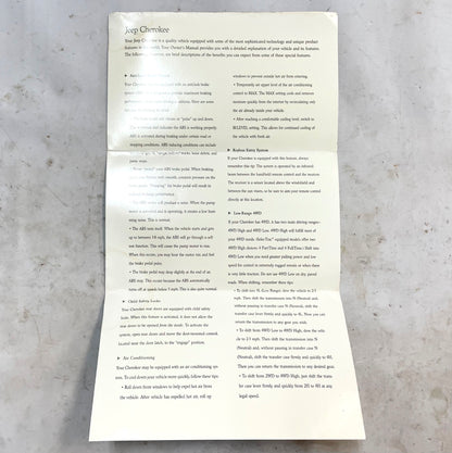 94 Jeep XJ Cherokee Warranty Information Guide Tips Booklet Factory manuals